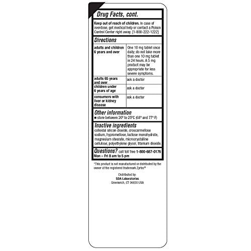 SDA Laboratories All Day 24-Hour Allergy Medicine 100 Count Antihistamine for Allergies, Pollen, Hay Fever, Dry, Itchy Eyes | Cetirizine HCl 10mg Tablets