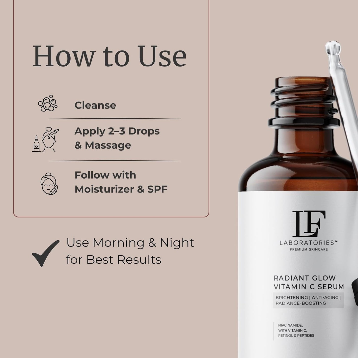 LF Laboratories Radiant Glow Vitamin C Serum – Brightening & Anti-Aging Face Serum – 1 fl oz / 30 ml