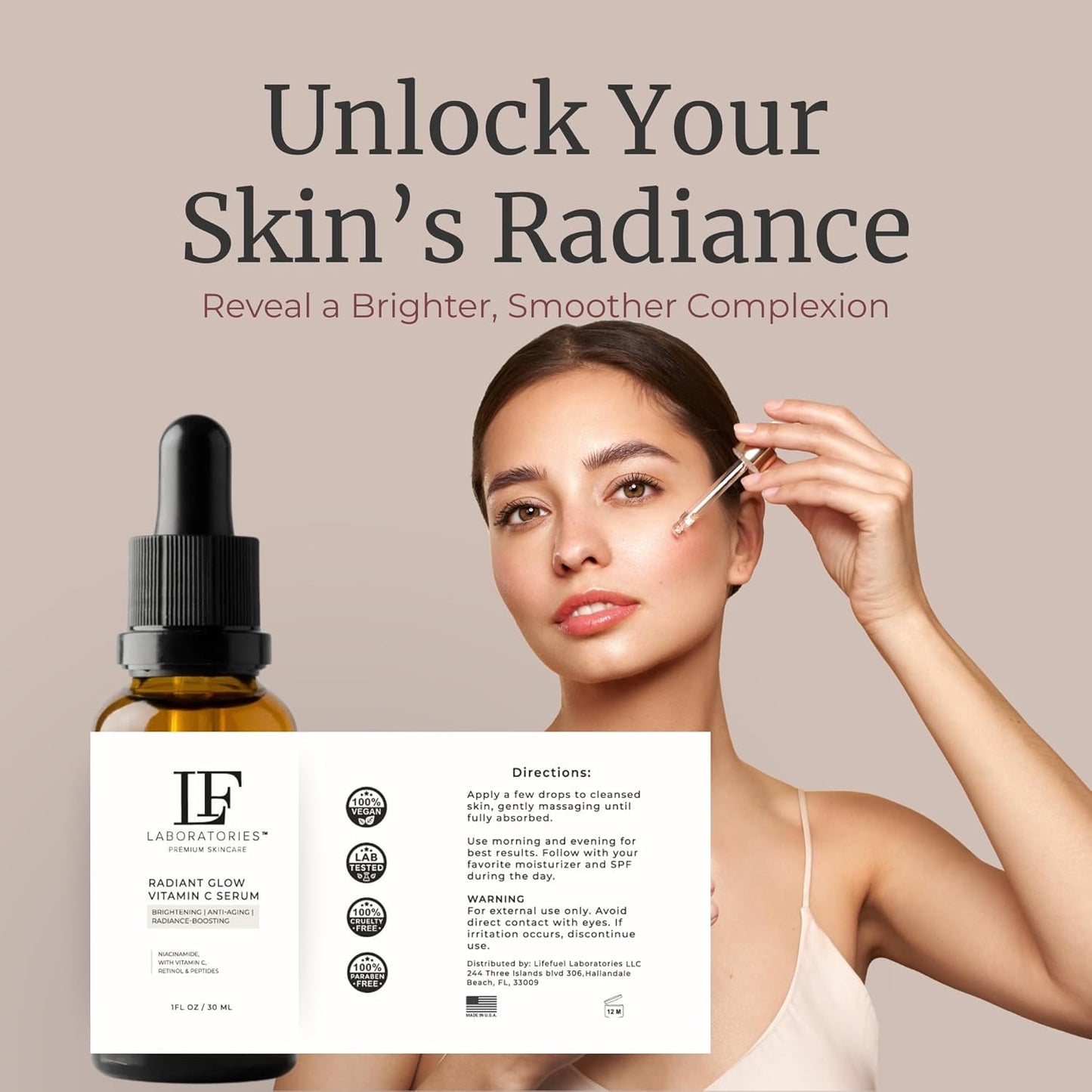LF Laboratories Radiant Glow Vitamin C Serum – Brightening & Anti-Aging Face Serum – 1 fl oz / 30 ml