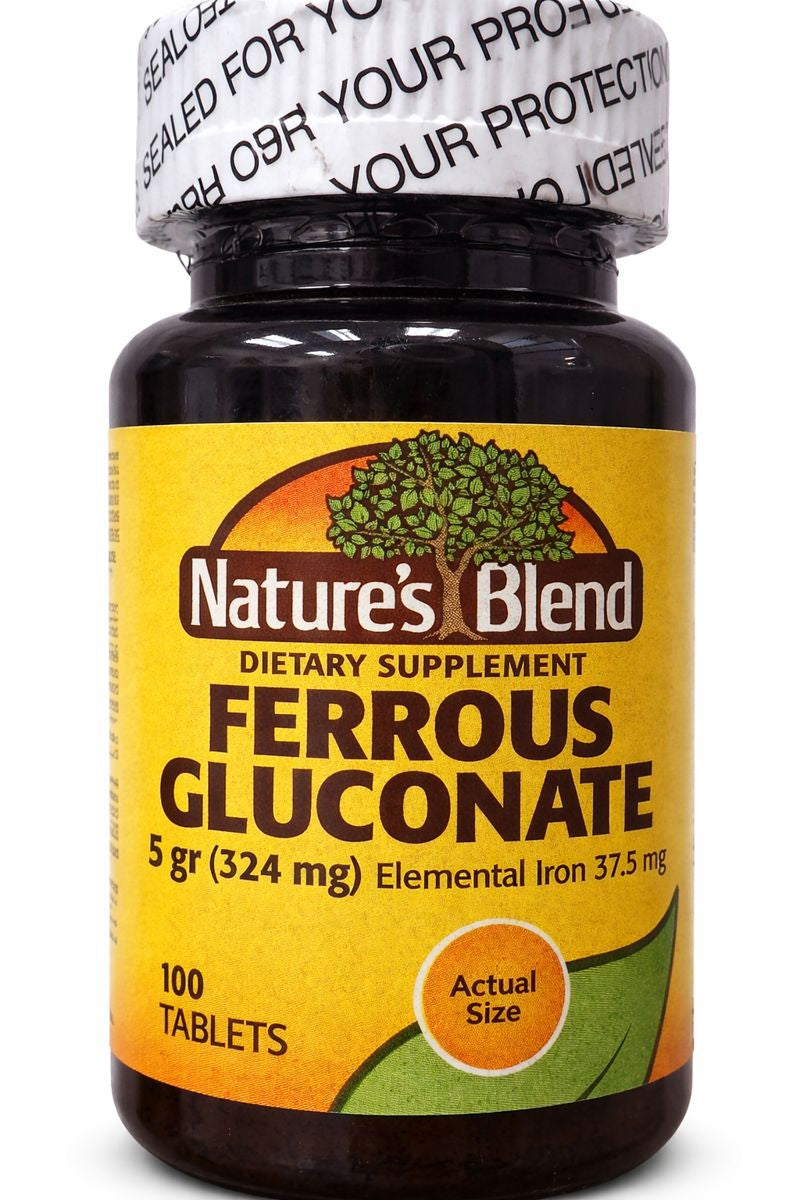 Nature’s Blend Ferrous Gluconate Dietary Supplement – 37.5 mg Elemental Iron – 100 Tablets