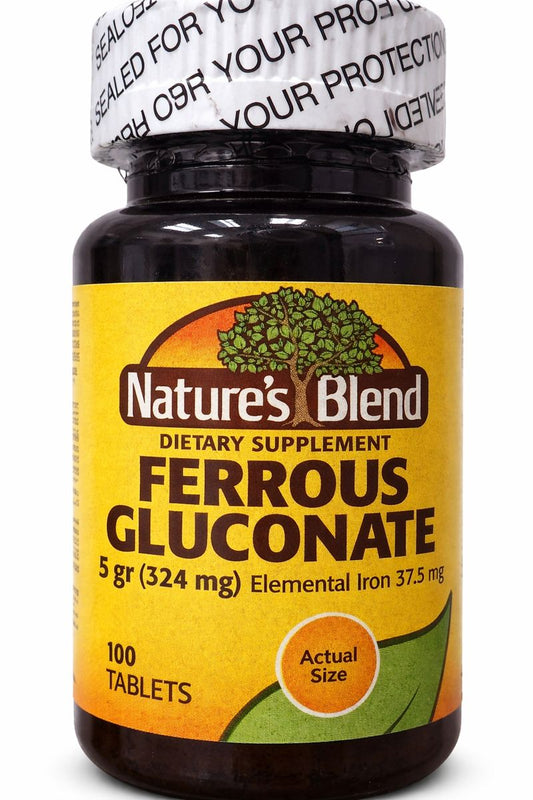 Nature’s Blend Ferrous Gluconate Dietary Supplement – 37.5 mg Elemental Iron – 100 Tablets