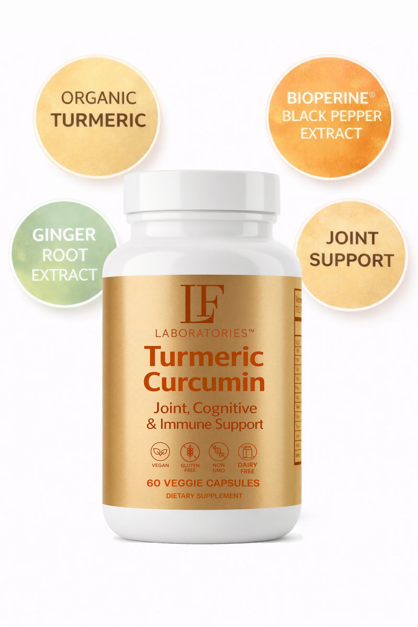 Turmeric Curcumin Supplement with Black Pepper Extract – Joint Cognitive and Immune Support – Vegan Non GMO Gluten Free – 60 Veggie Capsules